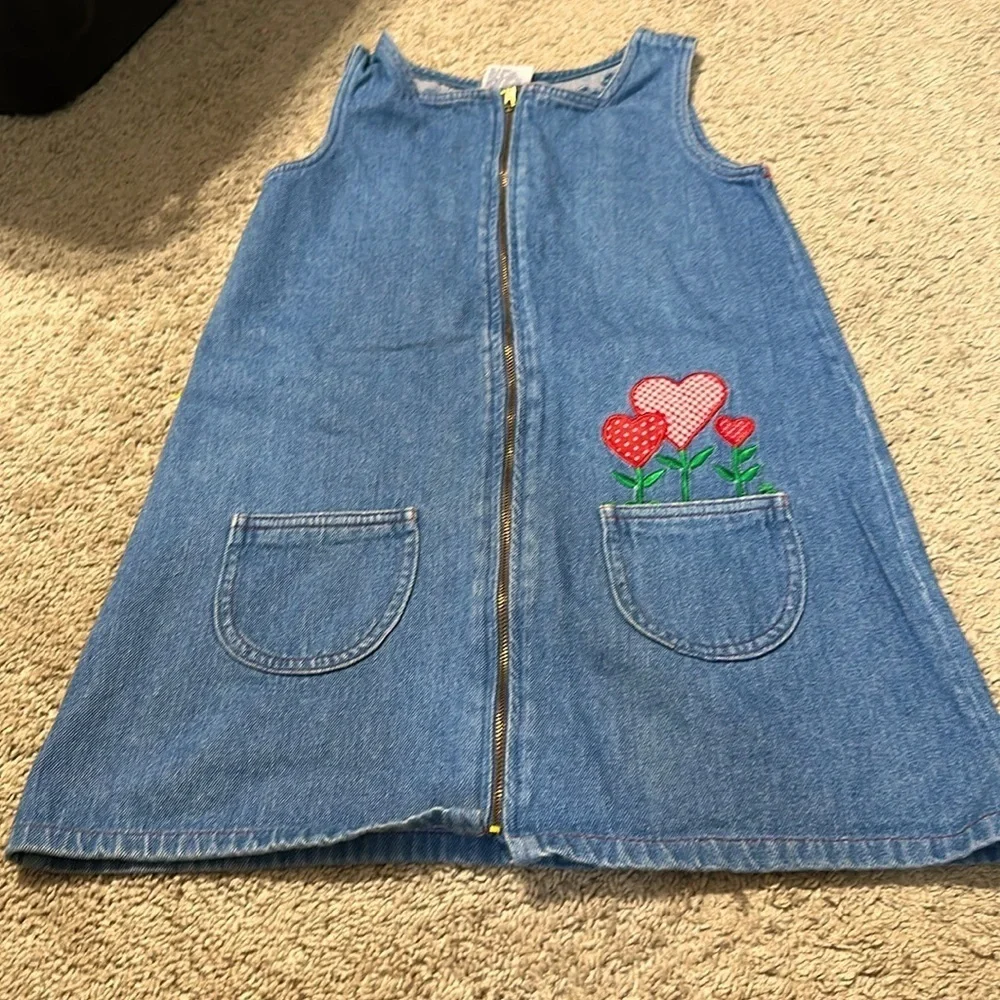 Vintage Samara Denim Dress Zip Front Heart Pocket 100% Cotton S/M